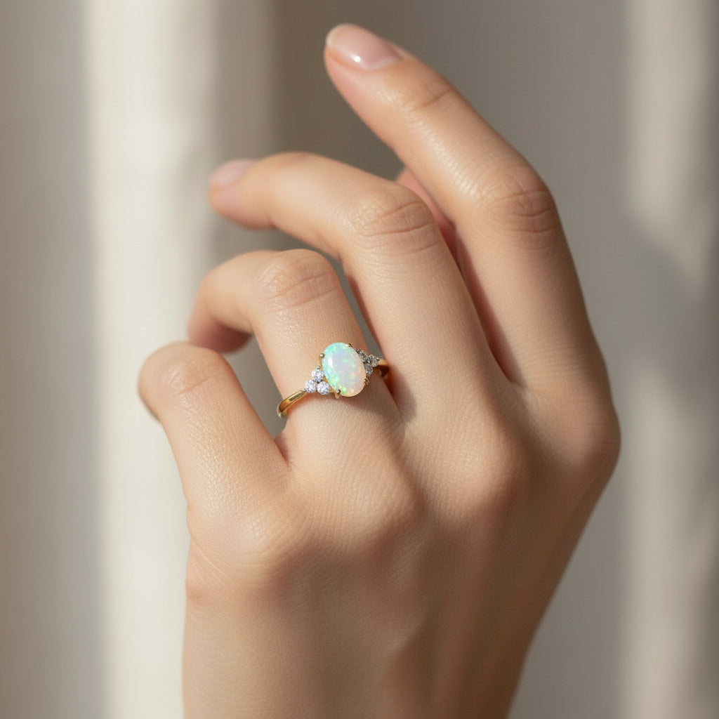 Ethereal Opal & Natural Diamond Ring in 18k Yellow Gold | Colour Classic Collection