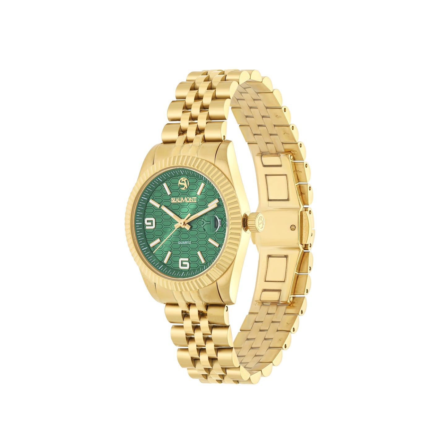 Gold Plated & Green Quartz Beaumont Ladies Watch