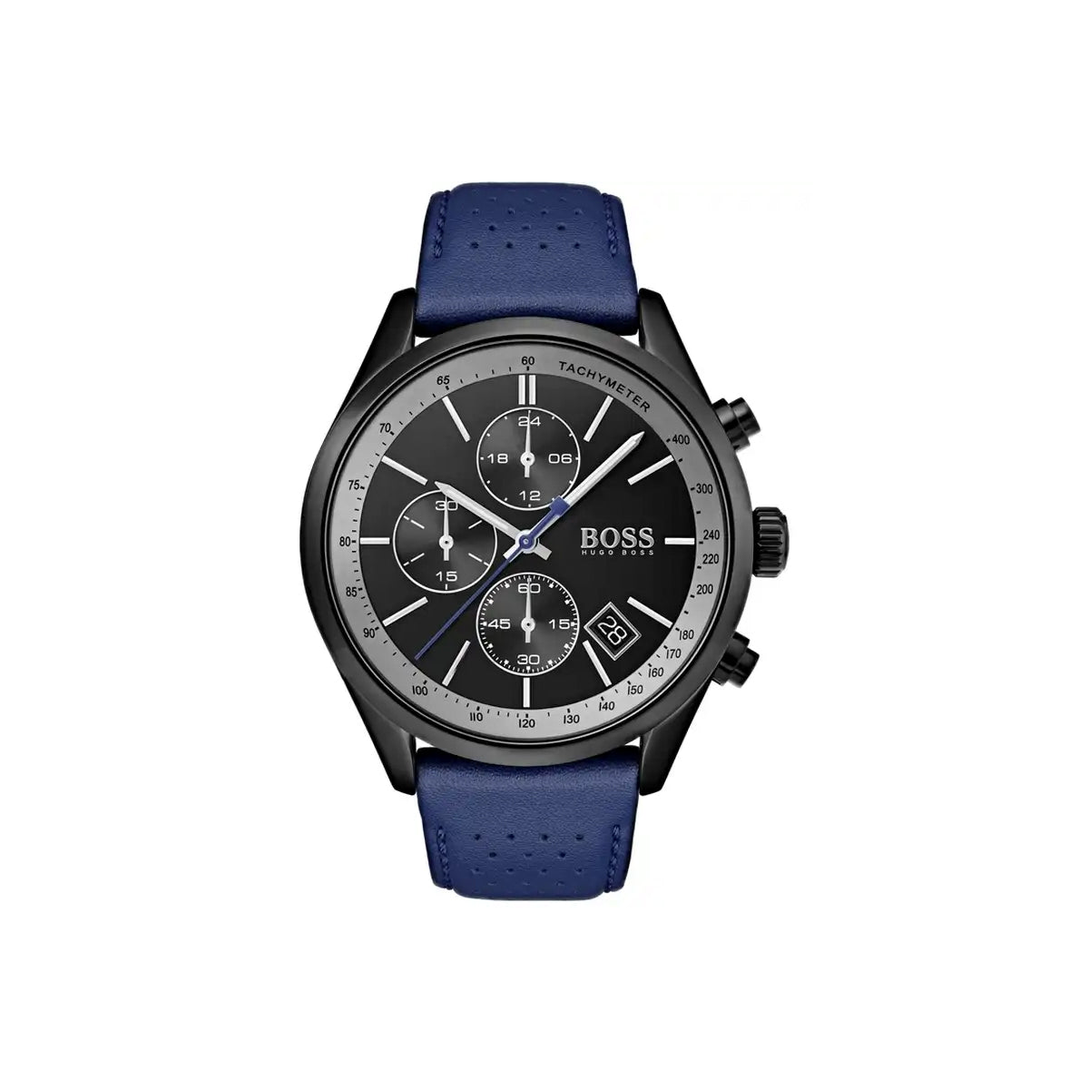 Hugo Boss Watch Quartz movement in a Round case with Blue Leather Strap and Black Dial