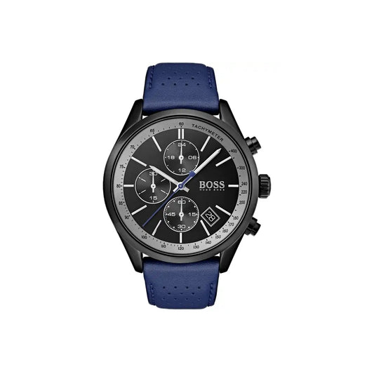 Hugo Boss Watch Quartz movement in a Round case with Blue Leather Strap and Black Dial