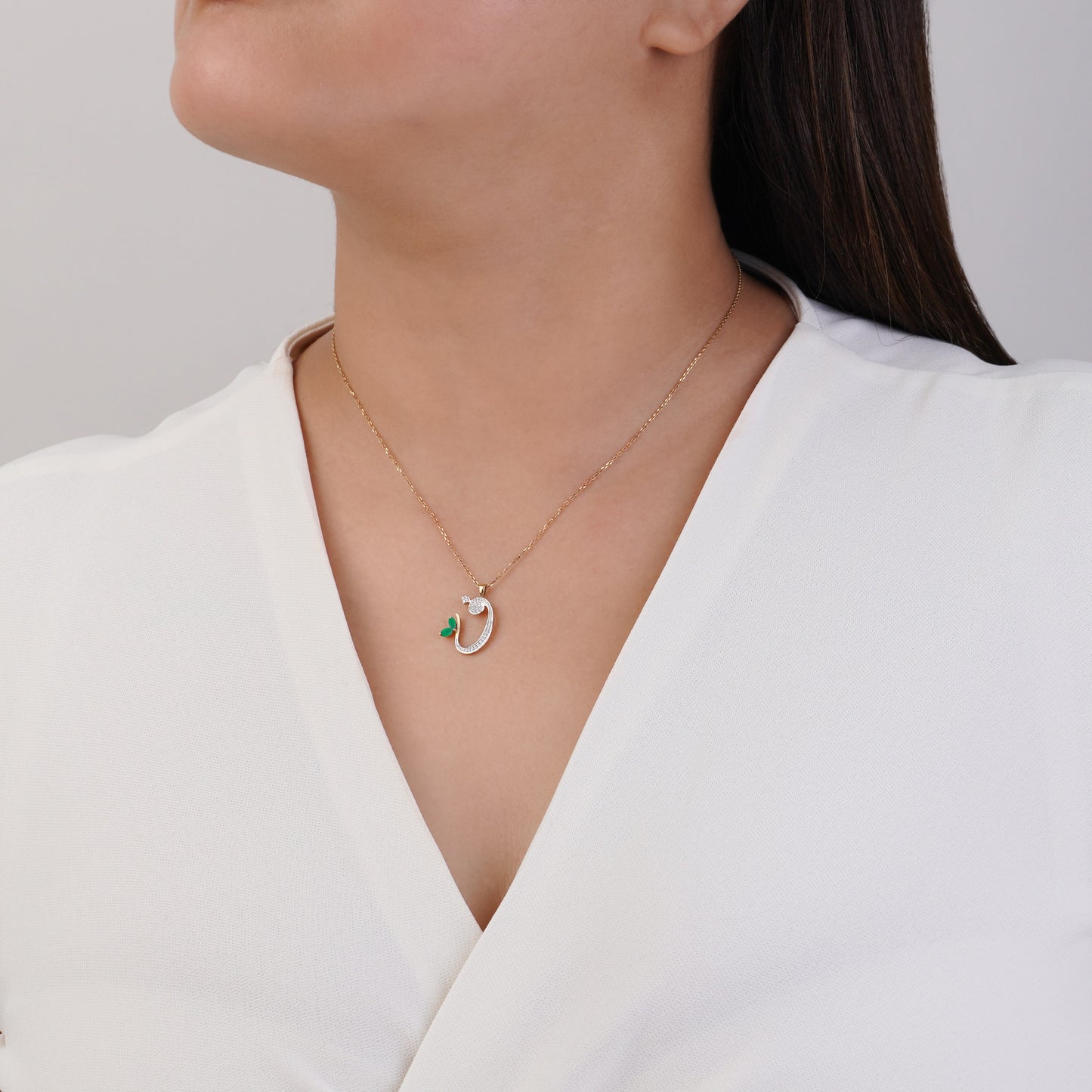 18k Yellow Gold FAA Arabic Letter Necklace with Diamonds & Green Agate | Horoufi Diamond Collection