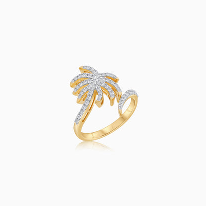 18K Yellow Gold Hoop Earrings with Dangling Palm Tree-Shaped Design Decorated with Natural Diamond | Al Nakhla Collection