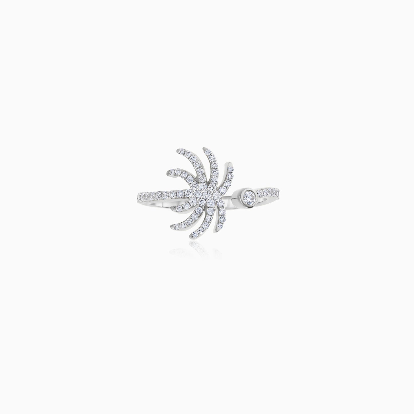 18K White Gold Open Ring in Palm Tree Shape Decorated with Natural Diamond | Al Nakhla Collection