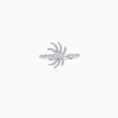 18K White Gold Open Ring in Palm Tree Shape Decorated with Natural Diamond | Al Nakhla Collection