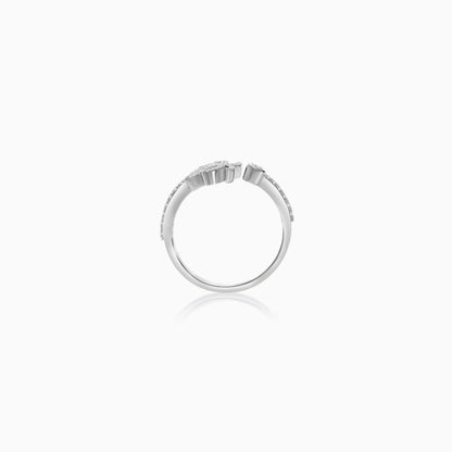 18K White Gold Open Ring in Palm Tree Shape Decorated with Natural Diamond | Al Nakhla Collection