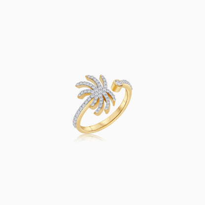 18K Yellow Gold Open Ring in Palm Tree Shape Decorated with Natural Diamond | Al Nakhla Collection