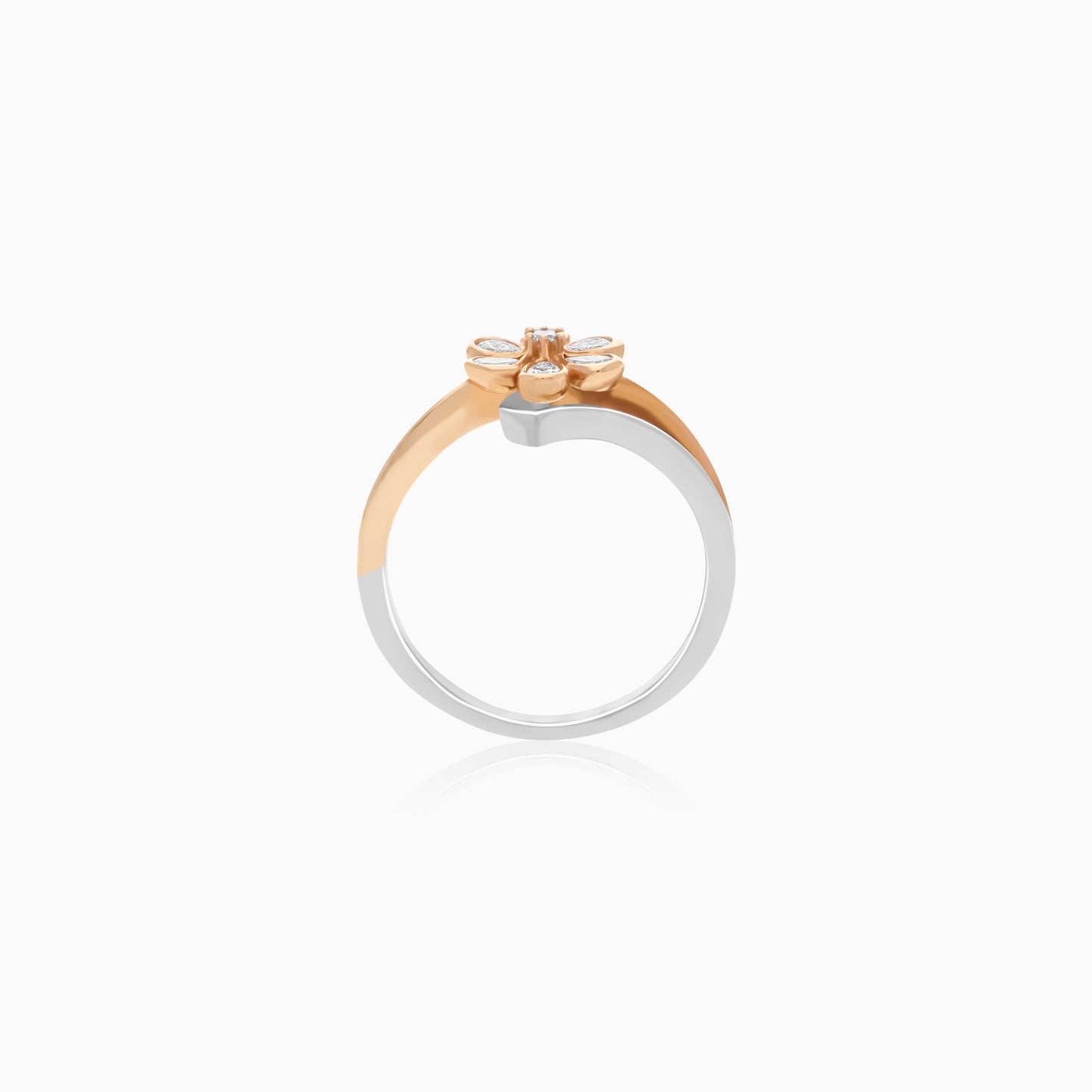 Platinum Flower Ring with 18k Rose Gold and Natural Diamonds