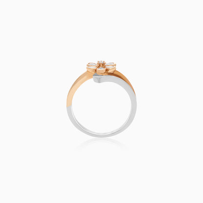 Platinum Flower Ring with 18k Rose Gold and Natural Diamonds