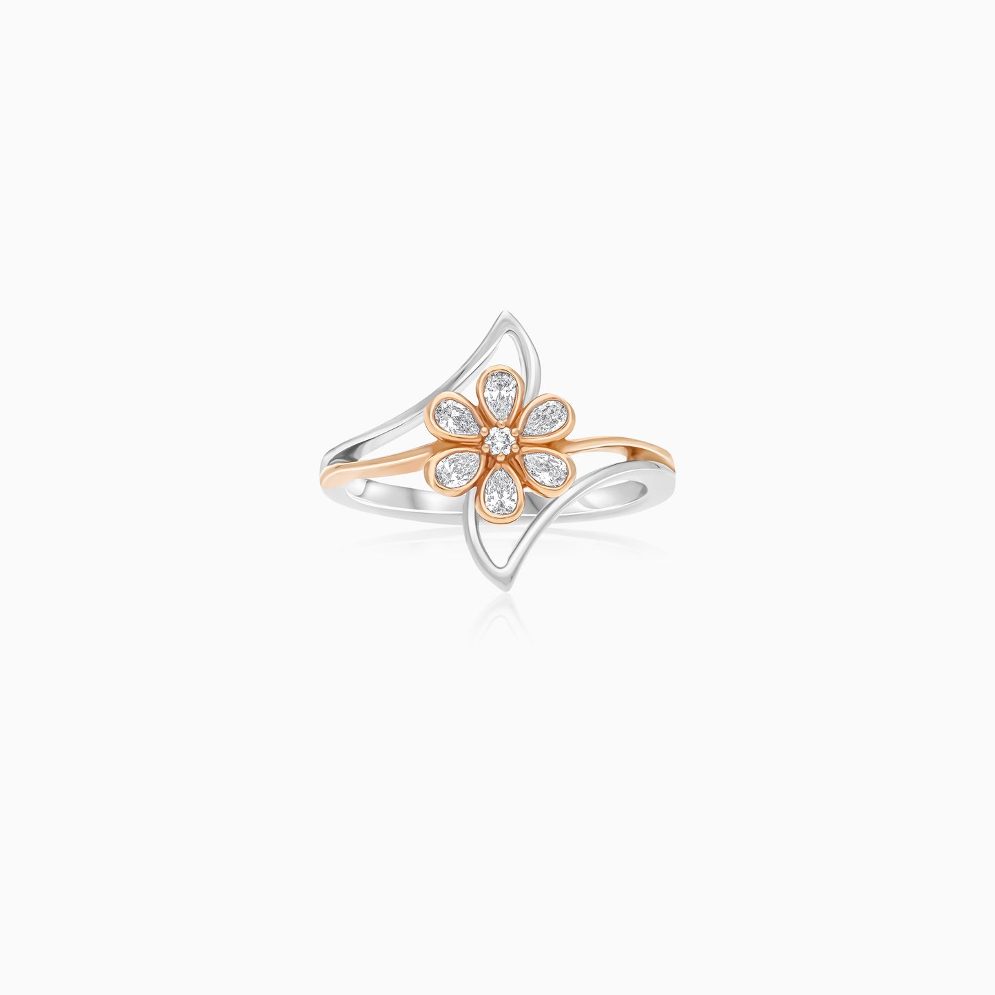 Platinum Flower Ring with 18k Rose Gold and Natural Diamonds