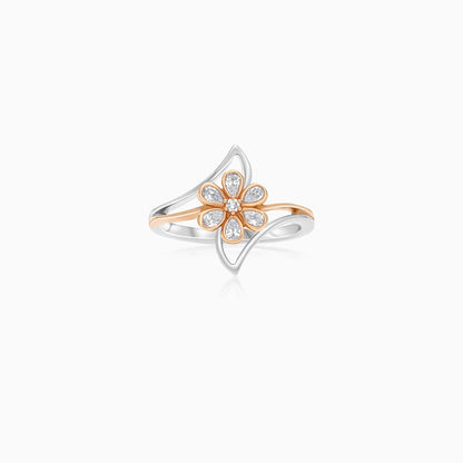 Platinum Flower Ring with 18k Rose Gold and Natural Diamonds
