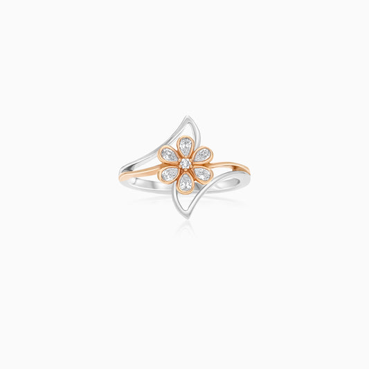 Platinum Flower Ring with 18k Rose Gold and Natural Diamonds