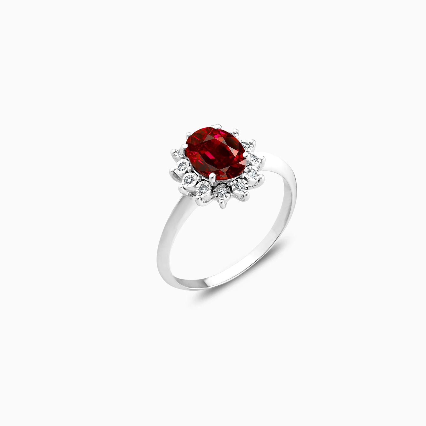 18k White gold Ring with Natural Red Garnet & Natural Diamonds | Diana Collection