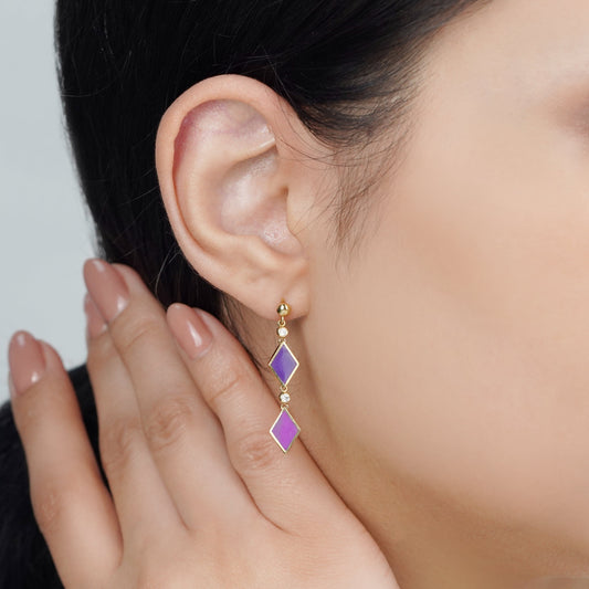 18k yellow gold earrings decorated with gorgeous enamel colors and natural diamonds