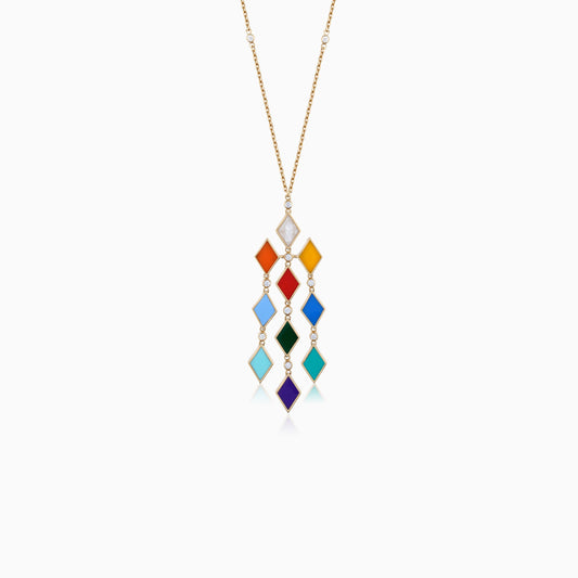 18k yellow gold necklace decorated with gorgeous enamel colors and natural diamonds