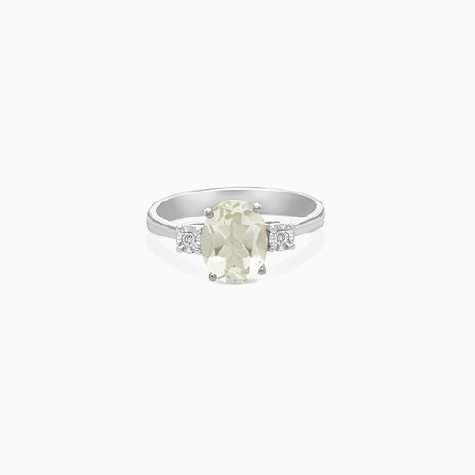 Luxurious Classic Collection Ring 18k White Gold with Green Prasiolite & Natural Diamond Stones