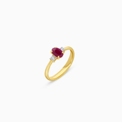 18k yellow gold Ring with natural diamond and ruby stones From the Colour Classic Collection
