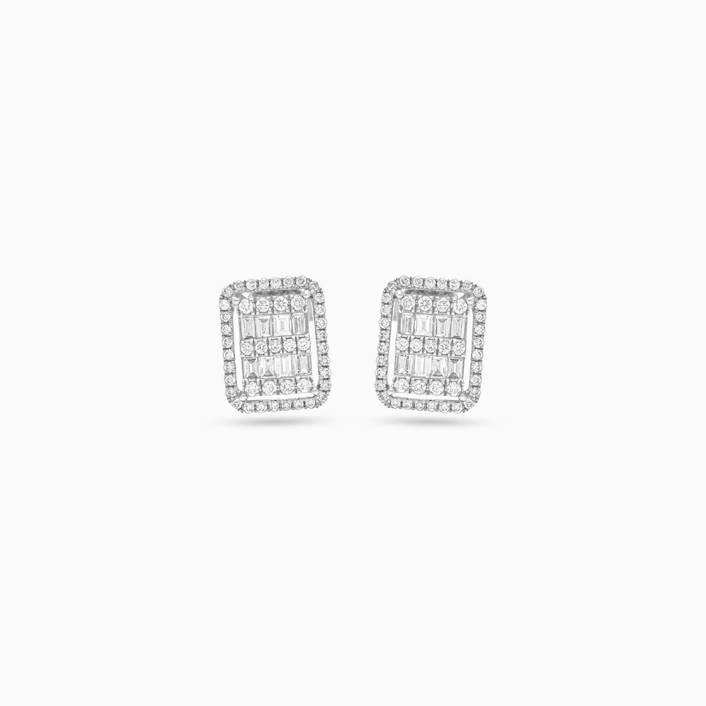 18K White Gold Rectangle-Shaped Stud Earrings with Natural Diamonds – Carré Collection