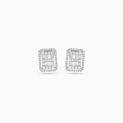 18K White Gold Rectangle-Shaped Stud Earrings with Natural Diamonds – Carré Collection
