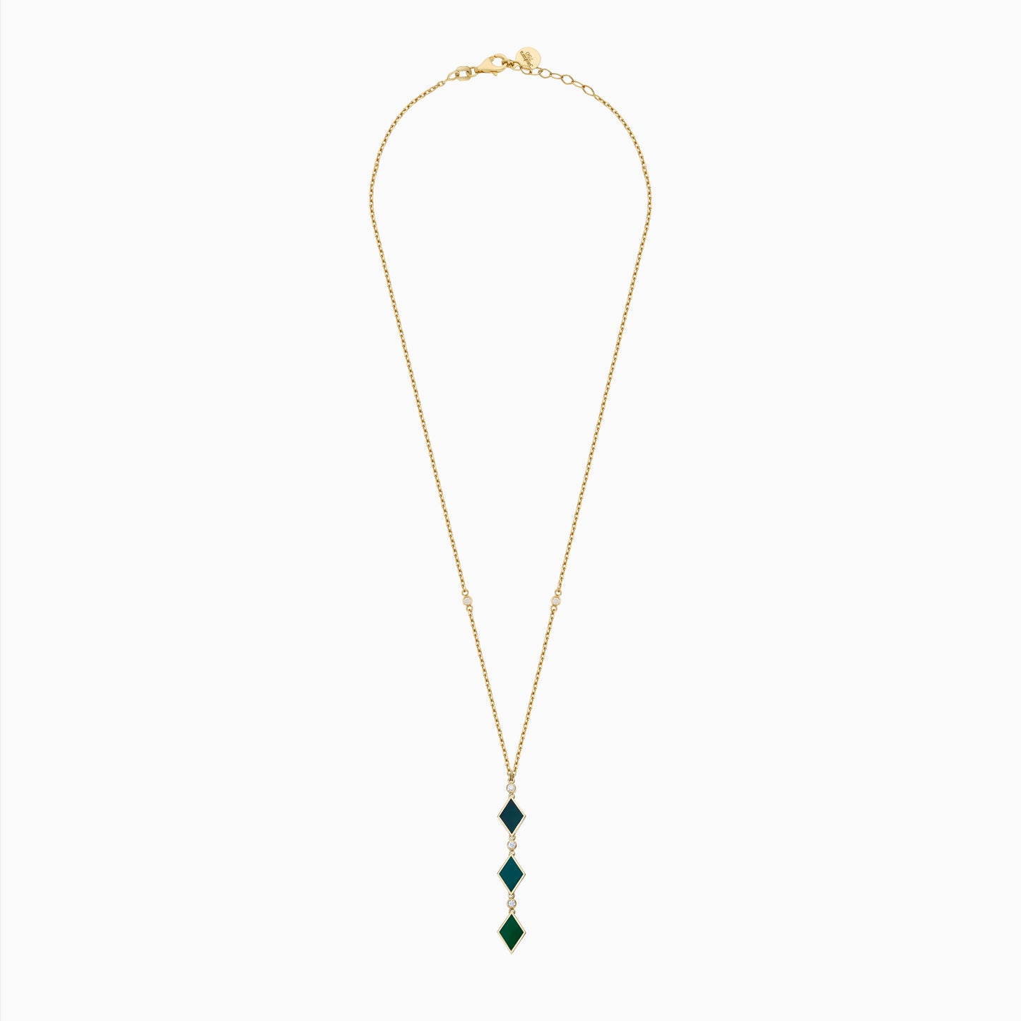 18k yellow gold necklace decorated with green enamel color and natural diamond stones