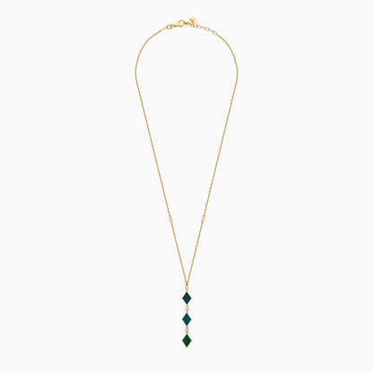 18k yellow gold necklace decorated with green enamel color and natural diamond stones