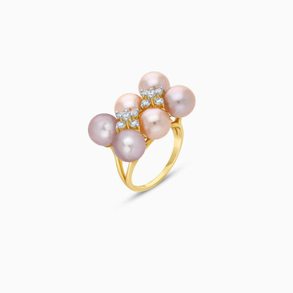 Multi-color pearls and natural diamonds Ring in 18k yellow gold | danah diamond collection