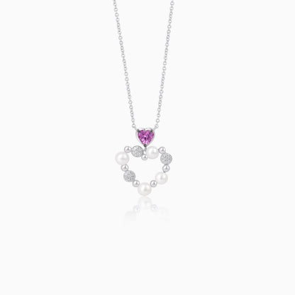 18k White Gold Pearl, Natural Diamond & Pink Sapphire Heart Pendant - Danah Diamond Collection