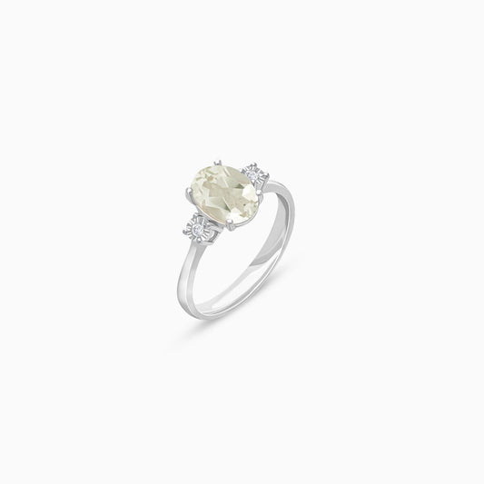 Luxurious Classic Collection Ring 18k White Gold with Green Prasiolite & Natural Diamond Stones
