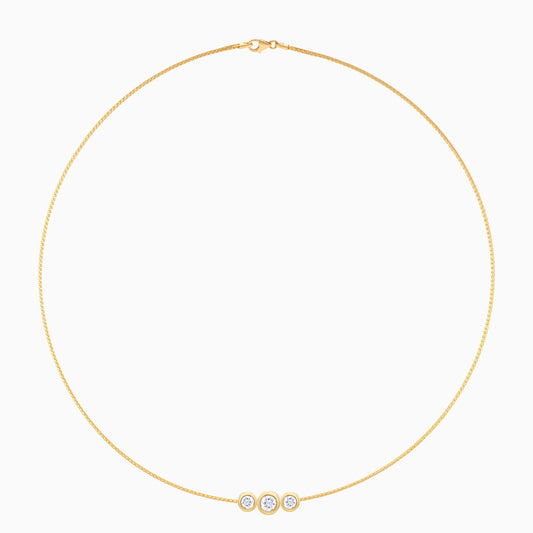 Full view of Filo 18k yellow gold choker necklace with 3 natural diamonds by Jawhara Jewellery