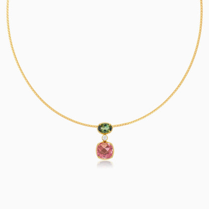 Filo 18k yellow gold choker with natural diamond and green and pink gemstones by Jawhara Jewellery