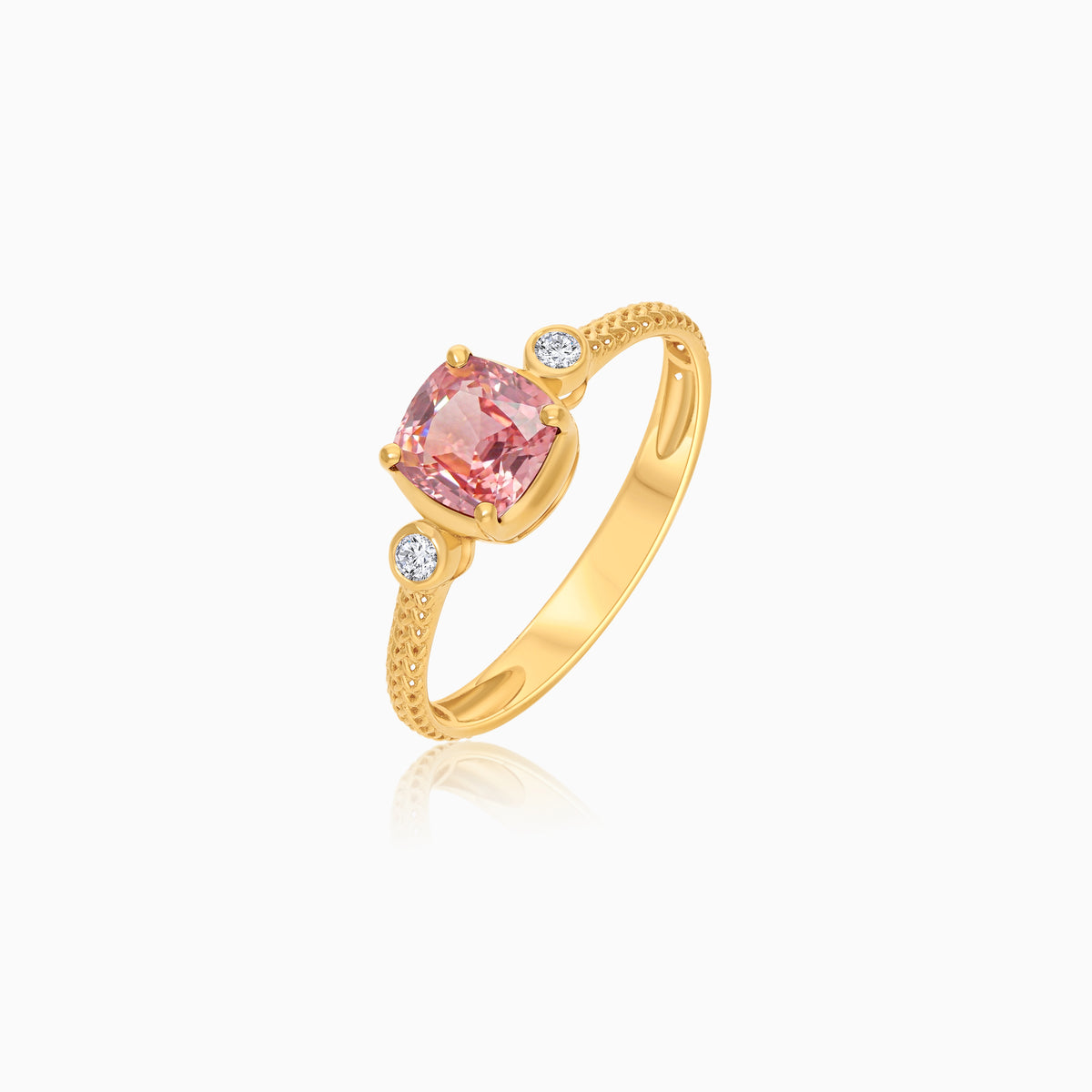 Filo 18k yellow gold ring with natural diamonds and pink tourmaline gemstone by Jawhara Jewellery