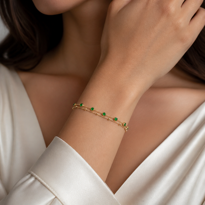 18K Yellow Gold 2 Layer Bracelet with Artificial Stones