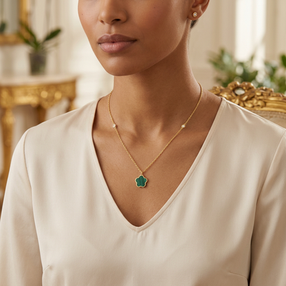 Mosaic 18k Yellow Gold Flower Necklace with Natural Diamonds