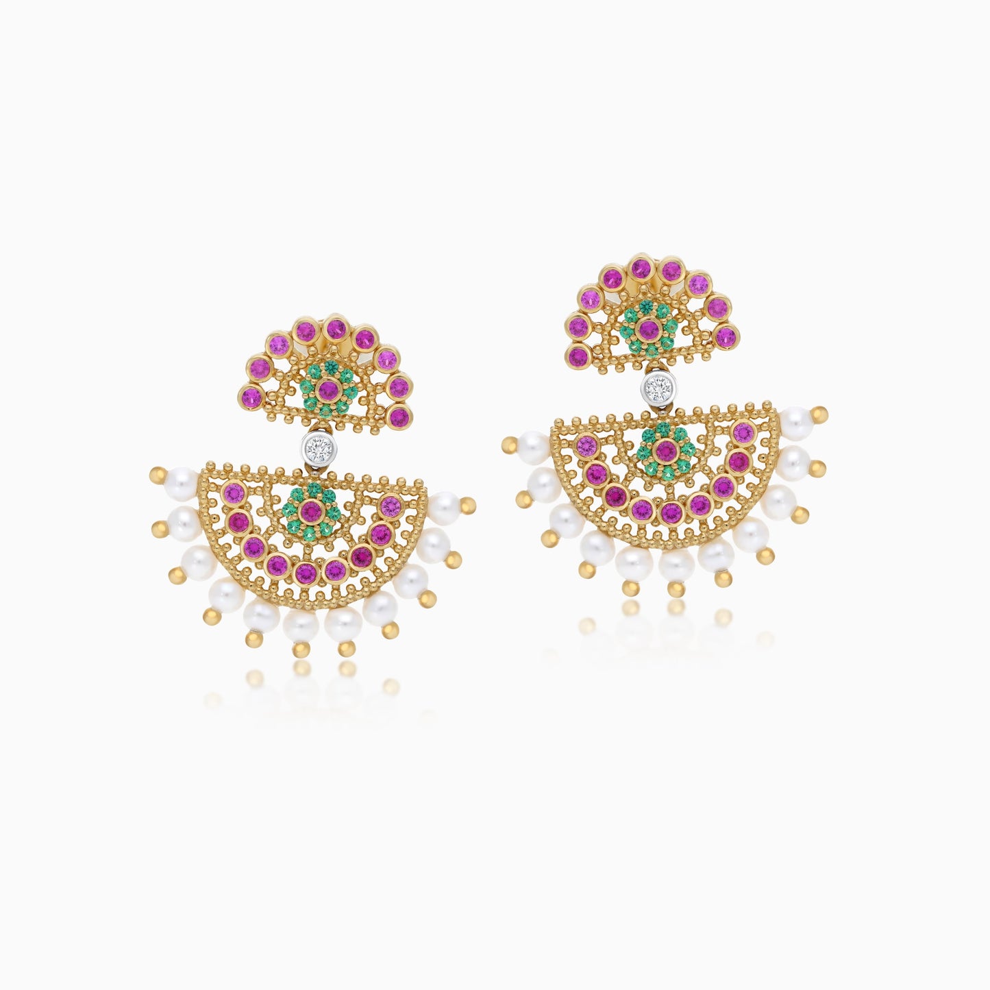 18K Yellow Gold Earrings with Pearls and Artificial Stones from the Shnaf Collection
