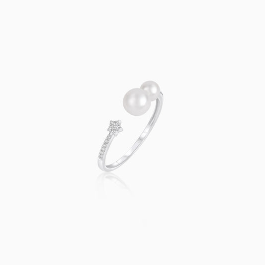 18k white gold open ring decorated with natural diamond and pearls | danah collection