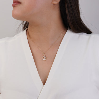 18k yellow gold ‘h’ letter necklace with natural diamond & pearl