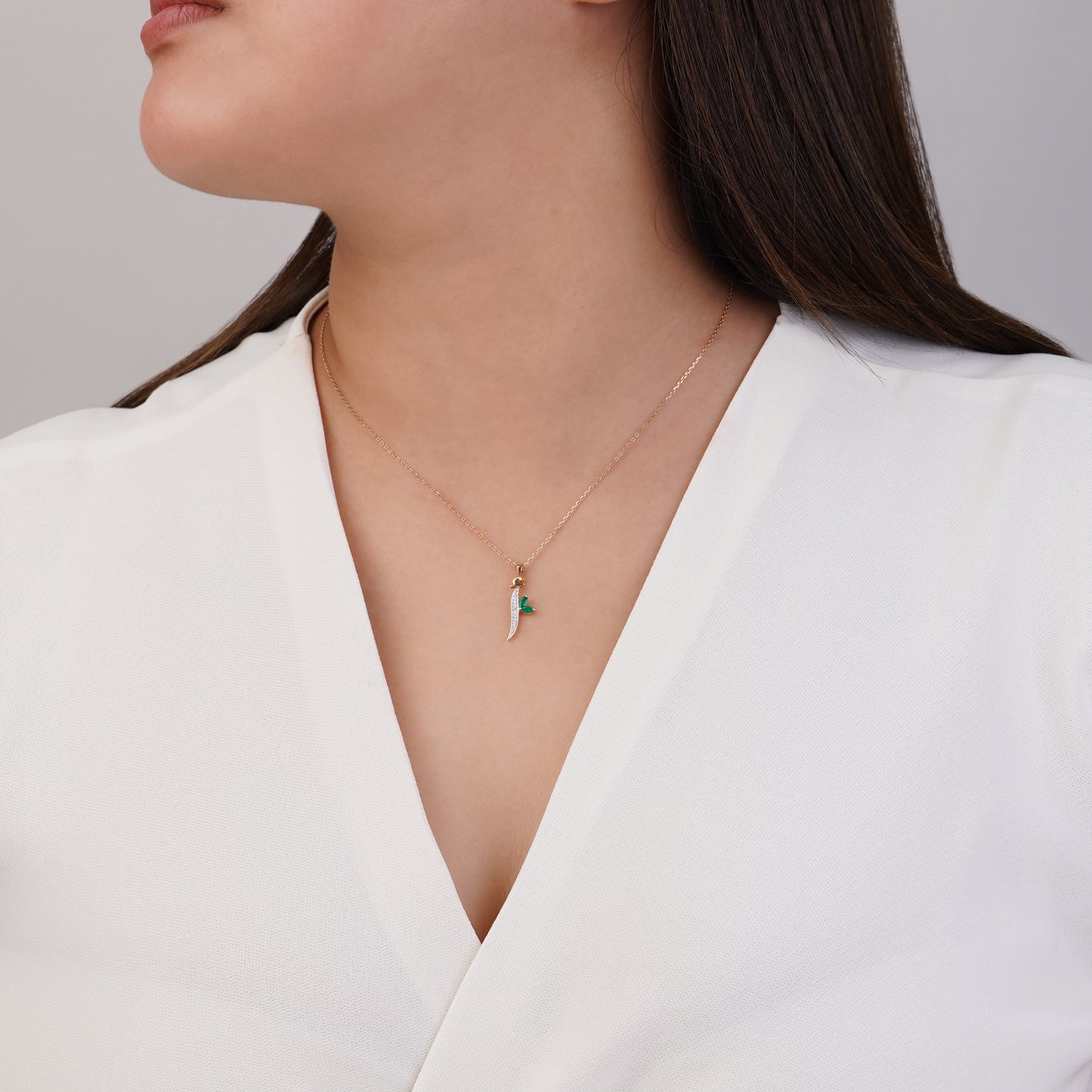 Horoufi 18k Yellow Gold 'ALIF' Letter Diamonds and Gems Necklace