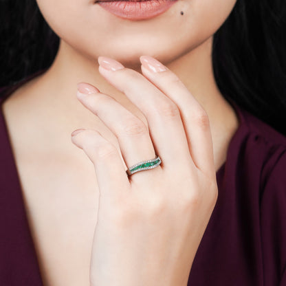 Coloure 18K White Gold Emerald and Natural Diamonds Ring