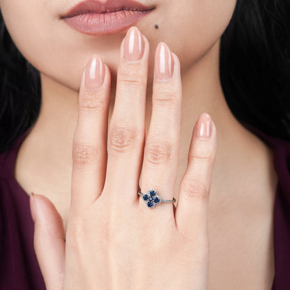 Coloure 18K White Gold Sapphire and Natural Diamonds Flower Shape Ring