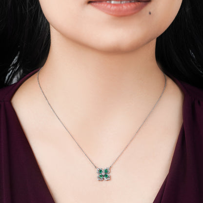 Coloure 18k White Gold Emerald and Natural Diamonds Necklace