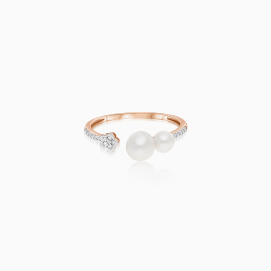 18k rose gold open ring decorated with natural diamond and pearls | Danah Collection