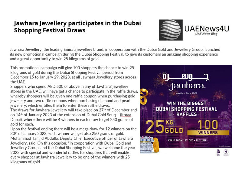 Jawhara Jewellery Joins Dubai Shopping Festival Draws