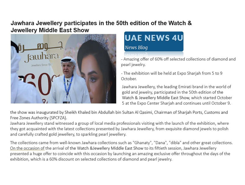 Jawhara Jewellery Participates in the 50th Edition of the Watch & Jewellery Middle East Show