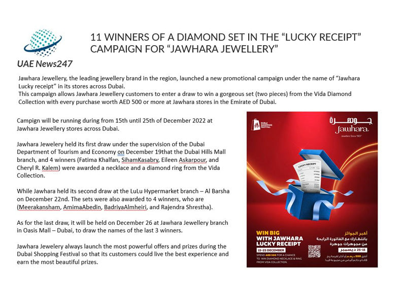 11 Lucky Winners of a Diamond Set in Jawhara Jewellery’s 