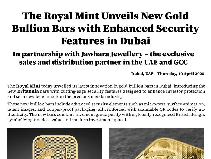 The Royal Mint Unveils New Gold Bullion Bars with Enhanced Security Features in Dubai