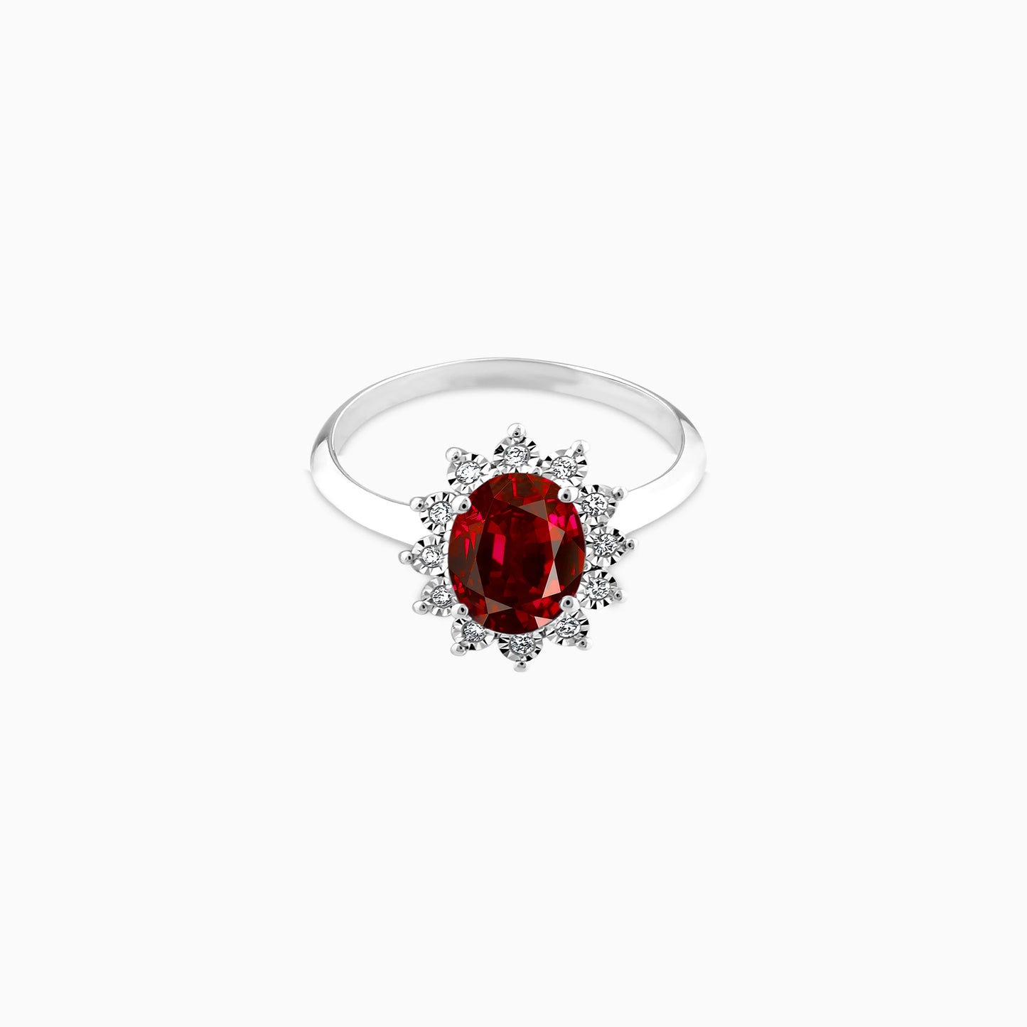 18k White gold Ring with Natural Red Garnet & Natural Diamonds | Diana Collection