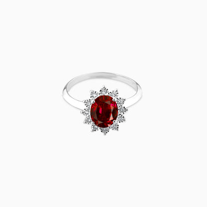 18k White gold Ring with Natural Red Garnet & Natural Diamonds | Diana Collection