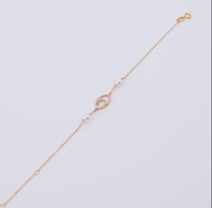 18K Yellow Gold Diamond Eye and Twin Pearl Bracelet – Danah Diamond Collection