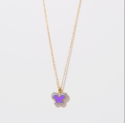 Butterfly Pendant Necklace in 18K Yellow Gold with Enamel & Natural Diamonds | Alwan Kids Collection