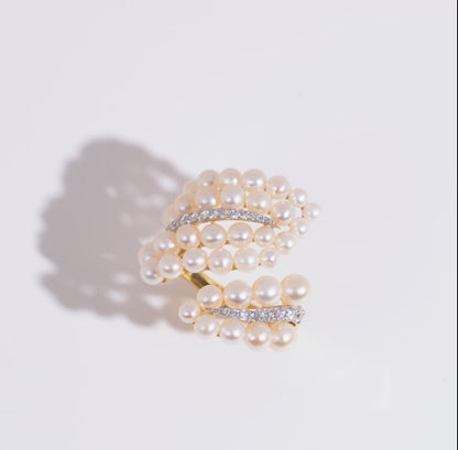 خاتم من الذهب الأصفر عيار 18 قيراطًا مرصع باللؤلؤ والزركون - مجموعة دانا 