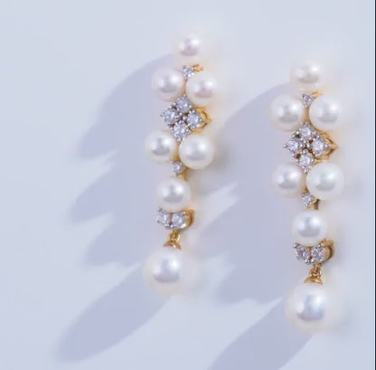 18K Yellow Gold Pearl Earrings with Zircon – Danah Collection